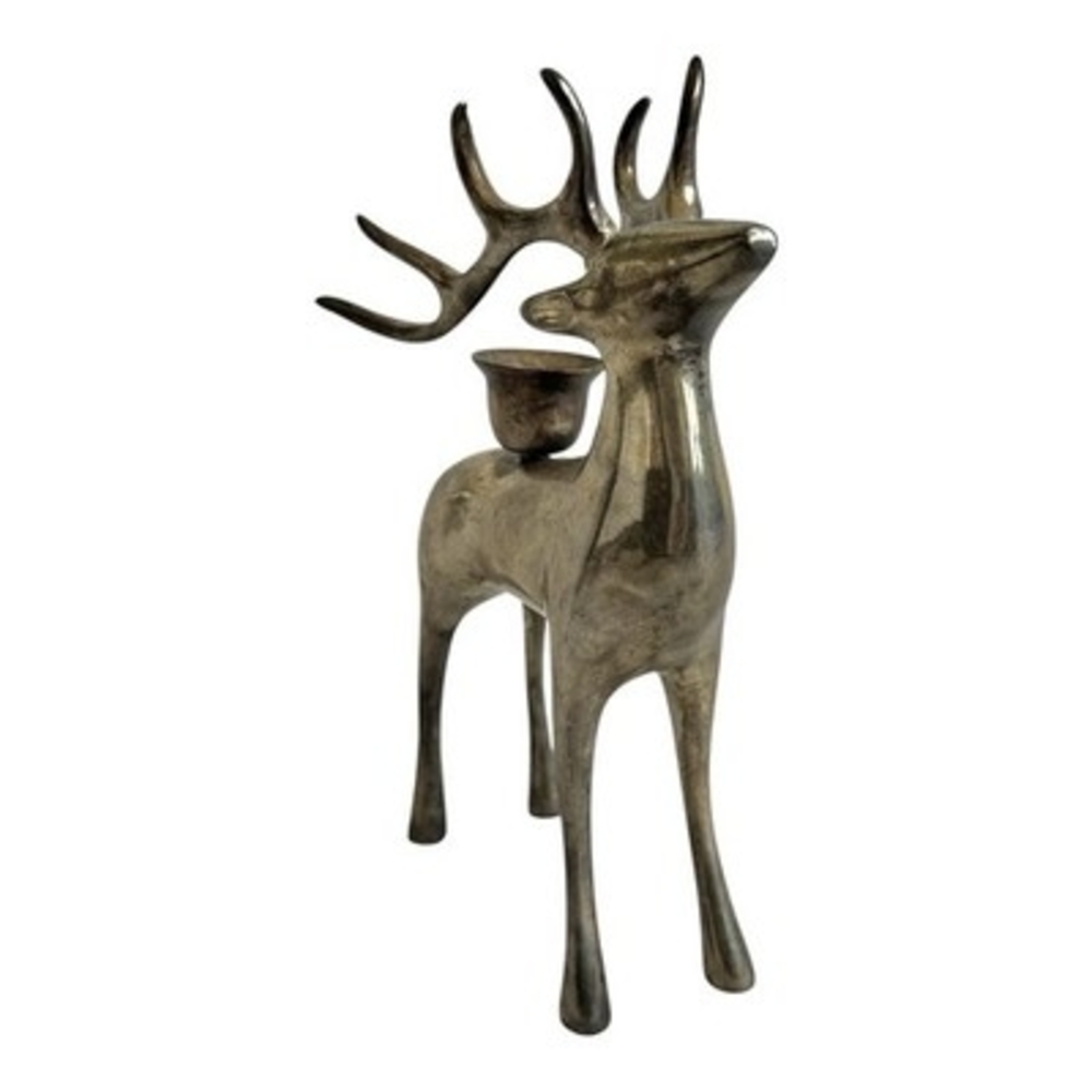 Pottery Barn Vintage Brass Deer Reindeer Buck Candle Holder 8" Christmas Taper - Picture 4 of 8